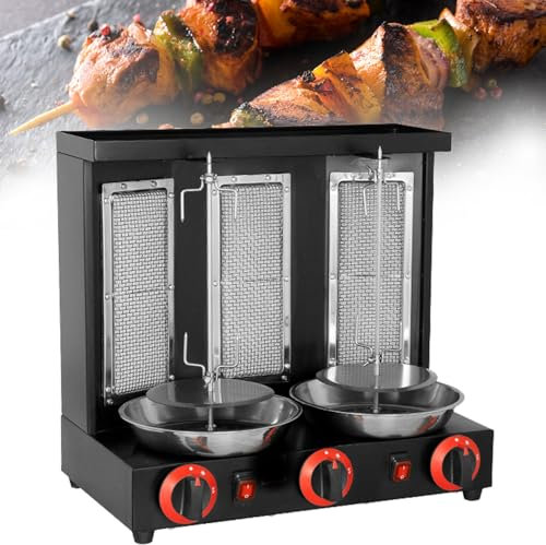 Barbecue Grill Verticale Commerciale,360° Rotazione Automatica Gas Girarrosto BBQ Spiedo,Acciaio Inox Forno per Kebab con Temperatura 50-350 ℃,per Ristorante Cucina Feste,TripleHead-Black