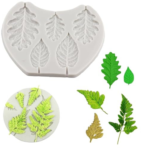 Hezhou 2 Stück 3D Silikonform Blätter Fondant Selbst Gemachtes Blatt Silikonformen Brombeerblatt Silikon Eichenblatt Fondant Form für DIY,Schokolade, Zucker Flipping, Kuchen Dekoration (Grau)