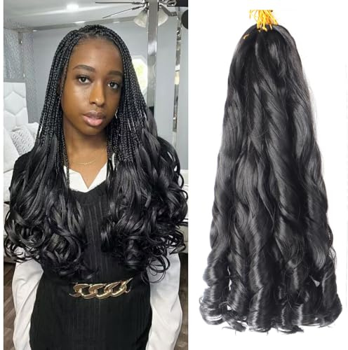 8 Packs French Curly Braiding Hair 16 Inch Loose Wave Spiral Crochet Hair for Black Women Pre-Stretched With Curly Ends (16 Inch, 1b#)