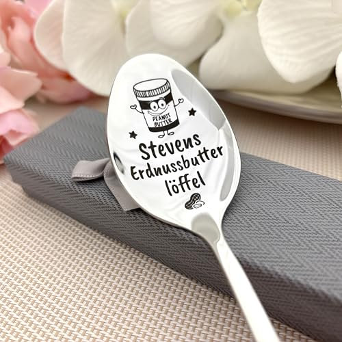 Individueller Erdnussbutterlöffel mit Namen, Edelstahl poliert, Gravur, Peanut butter spoon Dessert Geschenk