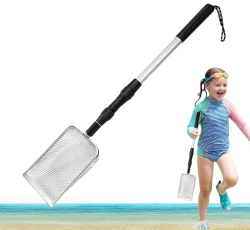 Haifischzahnsieb für den – Langer Griff Sandlöffel | Metall Haifischzahn Strandschaufel | Verstellbarer Sieb Dipper Sandschaufel zum Aufnehmen von Meeresfelsen, Muscheln und Strandschätzen
