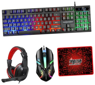 jojofuny Gaming Keyboard and Mouse Ergonomic Keyboard Gaming Mouse and Headset for Office and Use