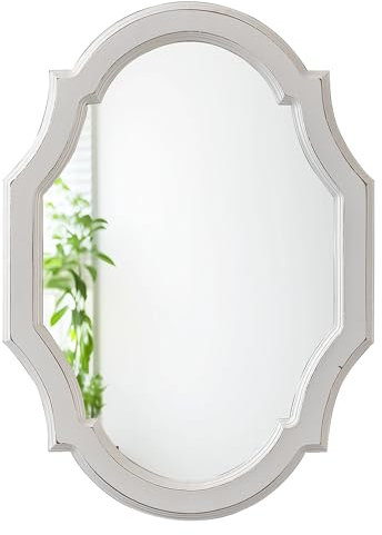 Sintosin Rustikaler Dekorative Wandspiegel Oval 60 x 40 cm, Holzrahmen Badezimmer Spiegel Weiß, Wand Spiegel für Flur, Wohnzimmer, Schlafzimmer, Horizontal oder Vertikal