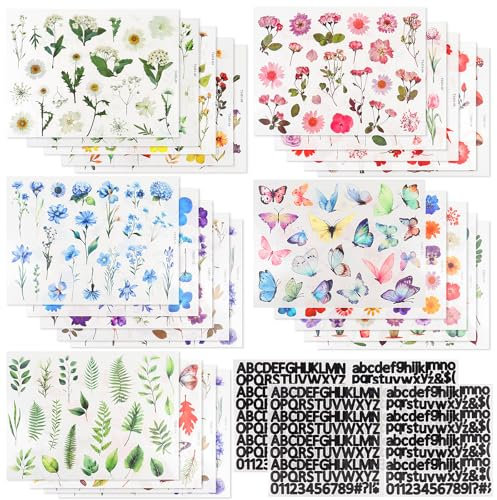 500Pcs Natural Flower Stickers with 260Pcs Letter Stickers,Self-Adhesive Flower Sticker for Scrapbooking Supplies Junk Journal Bullet Journal Planner Laptop