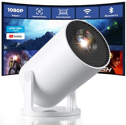 CLOKOWE Mini proiettore WiFi e Bluetooth, app integrate, proiettore portatile intelligente con rotazione di 180°, keystone automatico, supporto 1080p, compatibile con HDMI/USB/TV stick/smartphone
