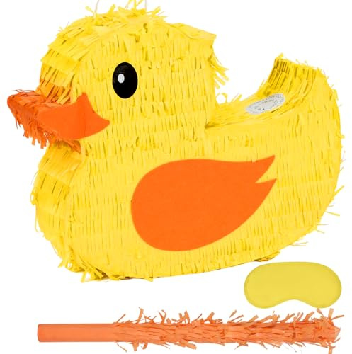 Birchio Enten-Piñatas-Set mit Augenbinde und Schläger (41,9 x 32,0 x 10,2 cm), perfekt für Kindergeburtstage, Bauernhoftier-Mottopartys und Dekorationen