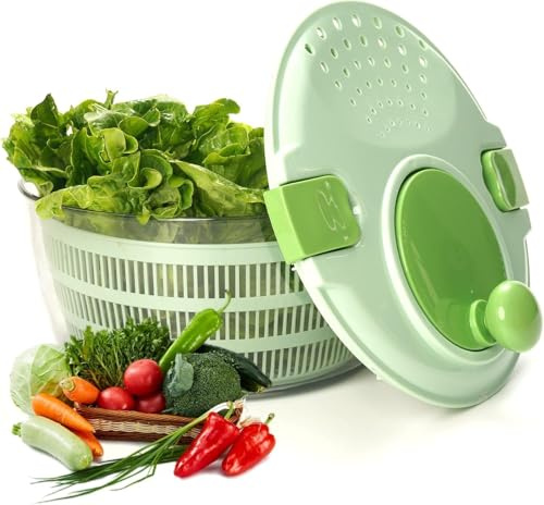 Salad Spinner, Fruit and Vegetable Washer, Spin and Dry Salad Greens, 4L Veggies Drainer Colander Plastic Bowl, Lettuce Spinner Fruit Drainer Salad Dryer