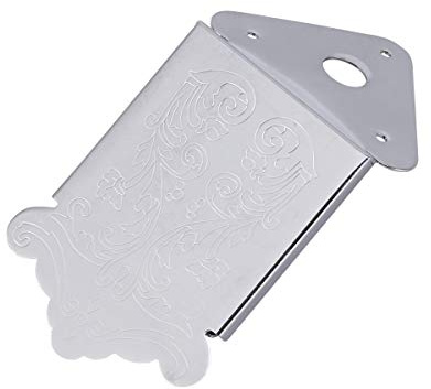 Triangle Screws Tailpiece Plated with 8-string Mandolin Cover | Chrome Silver Finish, Removable Coverplate for Fast String Changes, Flower Pattern Detail