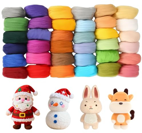 36 Farben Filzwolle Set, 108g Filzwolle Trockenfilzen, Nassfilzen | Märchenwolle zum Filzen für Anfänger Diy-Handarbeitsprojekte, Wollmalerei-Schlüsselanhänger-Webanleitung Einsteigerset
