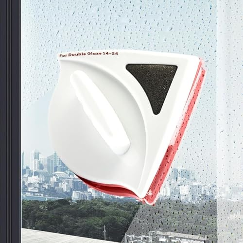 Professional Double-Sided Magnetic Window Cleaner for Double Glazed Windows 15-24mm, Strong Magnet Window Cleaning Tool with Anti-Fall Safety Rope, Scratch-Resistant Water Reservoir Design