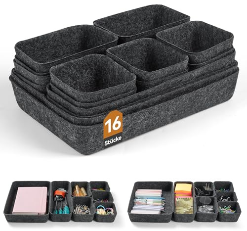 Novent 16 Stück Filz Schubladen Organizer Set, Schubladenorganizer | Schubladenorganizer Büro Küche Bad, Organizer Schminktisch & Kosmetik Organizer Schublade, Drawer Organizer Aufbewahrungsbox