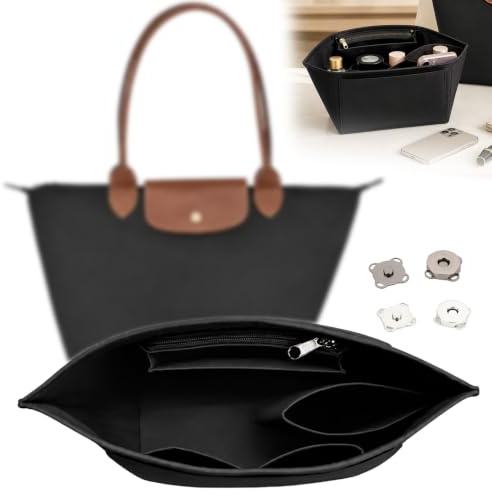 Forbabe Taschen Organizer für Longchamp L mit 2 Paaren Magnetverschlüssen | Taschen Organizer Handtaschen Organizer Filz Innentasche Taschenorganizer mit Vielen Fächern