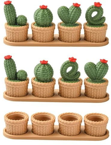 Gelirda Set di 2 statuette in resina di cactus in vaso, mini cactus succulente, ornamenti senza buco, perline per giardino, casa, ufficio, scrivania
