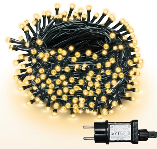 WISD Guirlande Lumineuse 53M 500 LED Blanc Chaud avec Câble Vert - Réglable en luminosité pour Sapin de Noël, avec Minuterie et Prise - Décoration Intérieure Extérieure pour Noël, Chambre, Jardin