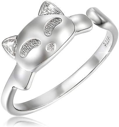 Aroncent 925 Sterling Silver Ring Cat High Polish Tarnish Resistant Eternity Wedding Open Band Adjustable