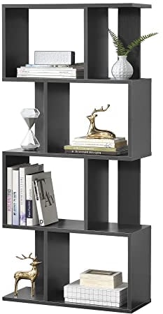 [en.casa] Bücherregal Brattahlid 130 x 60 x 24 cm Regal mit 4 Fächern und 4 Ablagen Standregal Medienregal Aktenregal Aufbewahrung Dunkelgrau