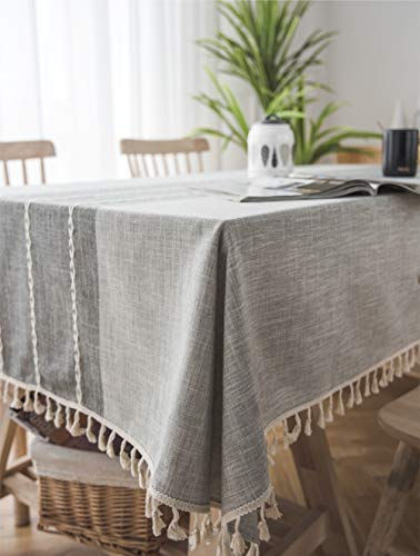 Lanqinglv Quaste Tischdecke 140x200 Abwaschbar Baumwolle und Leinen Tischtuch Grau Tischdecke Rechteck Couchtisch
