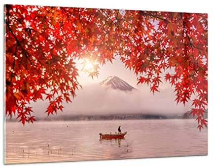 Wandbilder Dekoration Wohnzimmer Vulkan See Bilder auf Glas 120x80cm Glasbild Schlafzimmer Küche Deko Wand Kunstdruck Art Groß XXL Wanddeko Bild im Glas Modern Wall Decor Glasdruck GAA120x80-4107