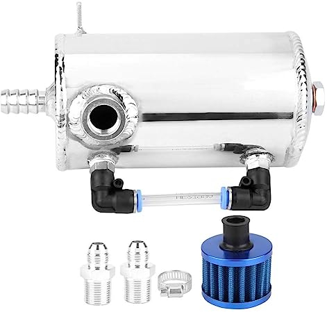 Delaman Decantador Aceite Coche, Oil Catch Can, DepóSito de Aceite de Aluminio Kit de Tanque Universal 0.5L DepóSito de Tanque de VentilacióN de Aluminio Con Filtro de Aire