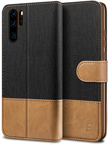 BEZ Handyhülle für Huawei P30 Pro Hülle, Tasche Kompatibel für Huawei P30 Pro, Schutzhüllen aus Klappetui mit Kreditkartenhaltern, Ständer, Magnetverschluss, Schwarz