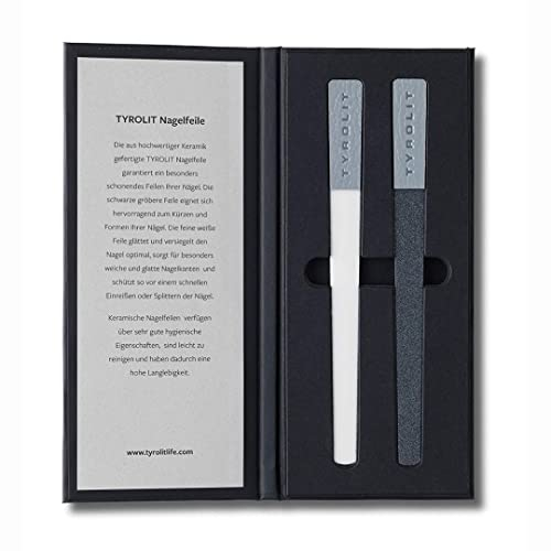 TYROLIT hochwertiges Nagelfeilen Set 2-teilig mit Etui - Nagelfeile für Gel- und Naturnägel - Langlebige Kermaik Nagelfeilen im elegantnen Etui zum Glätten und Versiegeln