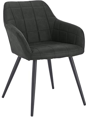 WOLTU Esszimmerstühle 1er Set, für Küche, Wohnzimmer, Schlafzimmer, Küchenstühle mit Armlehnen Metallbeinen, gepolsterte Sitzfäche aus Stoffbezug, bis 150 kg belastbar, Anthrazit