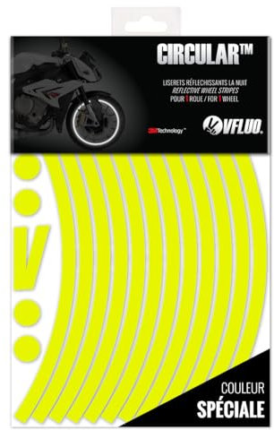 VFLUO - Kit strisce retroriflettenti per cerchi moto, adesivi rifrangenti per 1 Ruota, 3M Technology™ - Alta visibilità laterale - sobrio e di design - facile posa