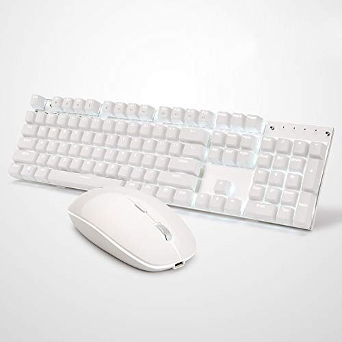 Clavier et Souris Combo Set Quiet A3008 Ordinateur Portable Bureau Computer Gaming Clavier sans Fil Mécanique Souris Set Compact Keyboard PC pour Le Travail ou Jeux (Color : White)