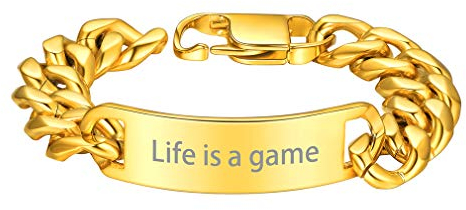 Damen/Herren Panzerarmband 7mm Breit Armband Edelstahl Panzerkette Link Armkette mit Personalisierte Gravur Armreif 18K Vergoldet 18cm + 5cm Verlängerungskette