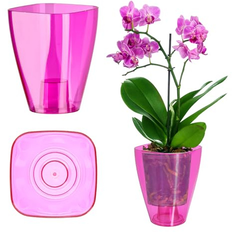 KADAX Blumentopf, schlanker Orchideentopf, Schlichter Pflanzkübel, Blumenkübel für Orchidee, Knabenkraut, Gänseblümchen, Übertopf für Küche und Wohnzimmer (⌀ 9cm, eckig, Rosa)