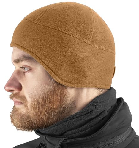 M-Tac Tactical Beanie Earflaps Herren - Winter Thermo Fleece Skull Cap - Under Helmet Liner Army Ski Cycling - Police Ear Hat, Coyote Braun, X-Large