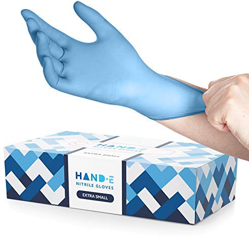 Hand-E Touch Blue Nitrile Disposable Gloves X Small 100 Count - Latex Free Medical Exam Gloves, Powder Free Food Safe Cooking Gloves