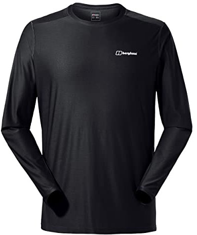 Berghaus Men's 24/7 Long Sleeve Crew Tech Baselayer T-Shirt | Moisture Wicking | Breathable, Black/Black, XS