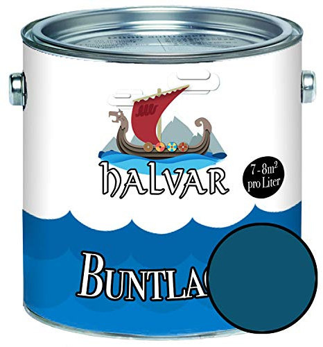 Halvar Buntlack für Holz & Metall MATT Blau RAL 5000-5024 Holzfarbe Holzlack Innen & Außen robuster Kunstharzlack Wetterbeständig & perfekter Langzeitschutz (1 L, RAL 5001 Grünblau)