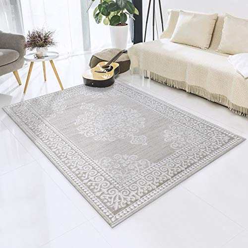 Impression Teppich Wohnzimmer Deko - Kurzflor Teppich im Vintagelook Öko-Tex zertifizierter - Beige - Größe 120x160