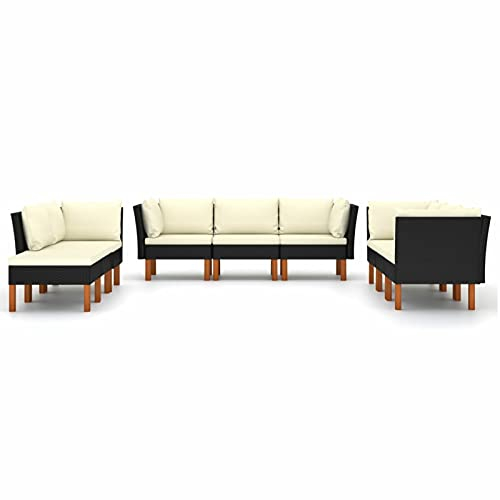Tidyard 9-TLG. Garten-Lounge-Set mit Kissen Gartensofa Terrassensofa Balkonsofa Rattan-Sofa Lounge-Set Loungesofa Gartengarnitur Sofagarnitur Gartengruppe Sitzgarnitur Gartenmöbel Poly Rattan Schwarz