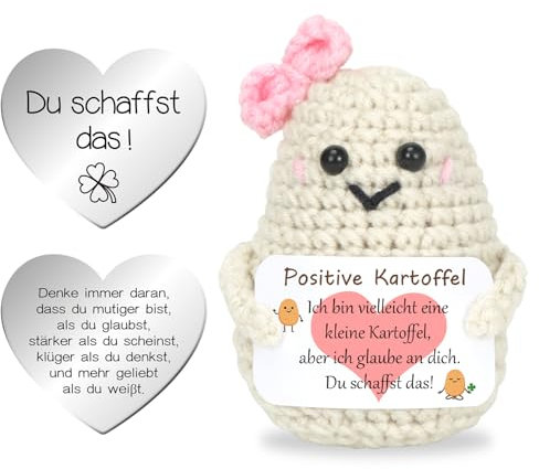 Pocket Hug Positive Kartoffel, Positive Potato Herzform Glücksbringer, Kreative Strickwolle Kartoffel Puppe mit Positiver Energiekarte, Mutmacher Glücksbringer Prüfung Geschenk für Freund Fraue A21-4