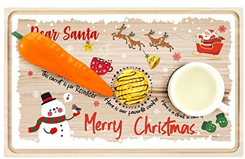 Plätzchenteller aus Holz, Teller mit Weihnachtsmann-Motiv, für Weihnachten und Milch