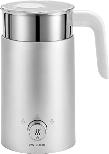 ZWILLING ENFINIGY Milchaufschäumer, Elektrischer Milchschäumer für heiße und kalte Milch sowie pflanzliche Milchalternativen, 400 ml, Silber