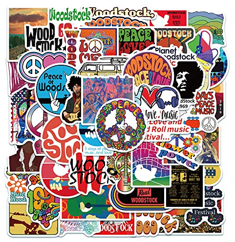 Woodstock Rock Music Festival Stickers(50pcs) Rock and Roll Music Random Stickers for Adults Teens Rock Roll Punk Vintage