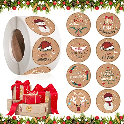 Lets Joy Weihnachtsaufkleber Rund, 500 Stück Sticker Etiketten Weihnachten, Selbstklebende Geschenkaufkleber, Aufkleber Weihnachten Sticker Handgemachte Umschlag Grußkarten Geschenkverpackungen