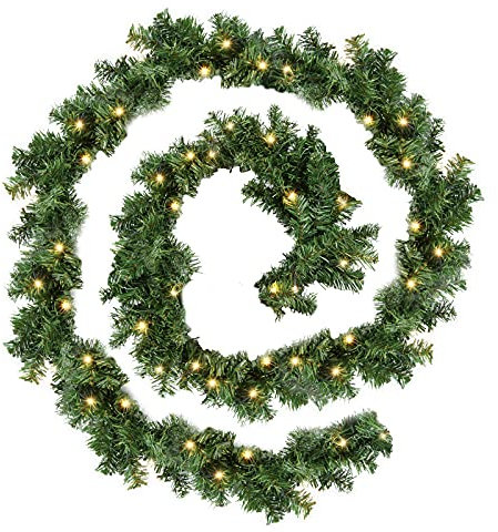 Tubiaz 5m Weihnachtsgirlande mit Beleuchtung, Girlande Weihnachten mit 100 LED Warmweiß, Tannengirlande Weihnachtsschmuck Deko für Weihnachten, Kamine,Grün
