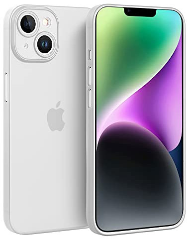 doupi UltraSlim Custodia per iPhone 14 Plus (6,7 Pollici), Satinato fine Piuma Facile Mat Semi Trasparente Cover, Bianco