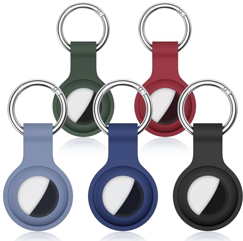 MARICATO Silikon AirTag Anhänger, 5er Pack Airtag Hülle Kompatibel mit Apple Airtags Anhänger, Weich Airtag Schlüsselanhänger Sicher vor Verlust, Tragbar Keyring, Waschbares, Kratzfest