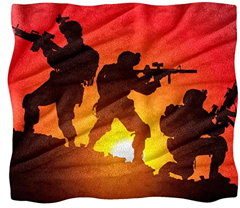 Fleece-Überwurfdecke, Sonnenuntergang, Soldat, für Couch, Sofa oder Bett, gemütliche, weiche Decken