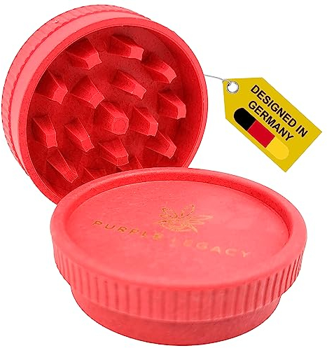 PURPLE LEGACY® Biologisch abbaubarer Pollen Grinder Set Crusher zum zerkleinern von Kräuter, Gewürze, Spice Zubehör Grinder ø 55 Grinder 2 teilig aus Pflanzenfasern für Unterwegs Unauffällig (Rot)