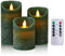 AiiBowy Led Kerzen [3er Set] Flammenlose Kerze Echtwachs Flackernde Dimmbar mit Fernbedienung Weihnachtskerzen LED Flammen 4/5/6” Tischdeko, Wohnzimmer, Weihnachten, Hochzeit, Party (Grün)