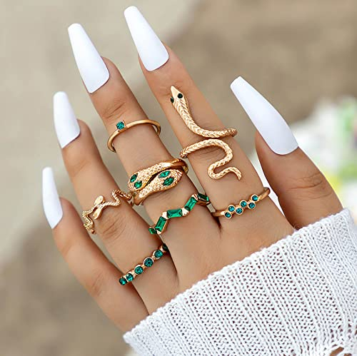 Inateannal Boho Smaragd Schlange Ring Knöchel Ringe Sets Kristall Schlange Finger Ringe Gold Serpent Stapelbar Gemeinsame Ring Vintage Midi Ringes Schmuck Für Frauen Und Mädchen Geschenke