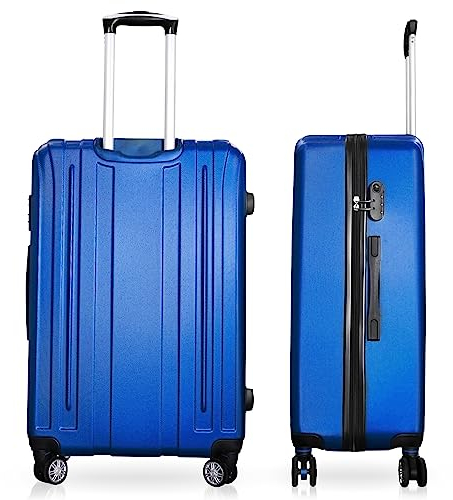 DS-Lux Hochwertigen Reisekoffer Koffer Hartschalen-Koffer Trolley Rollkoffer Handgepäck ABS-Kunststoff mit TSA-Schloss, 4 Spinner Rollen, (S-M-L-Set), Farbe: Blau, Größe: L