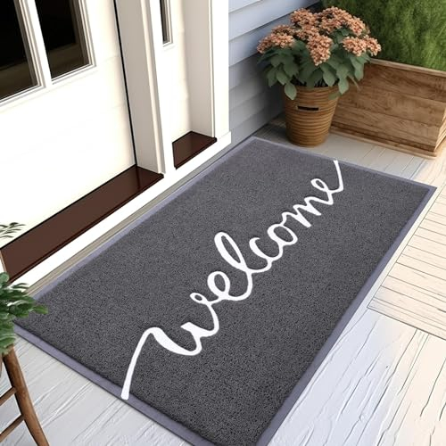 Homaxy Welcome Fußmatte außen und innen, rutschfeste Schmutzfangmatte Türmatte, waschbar Fussmatte aussen für Haustür, Eingangsbereich, Garten (80 x 120 cm, Grau)